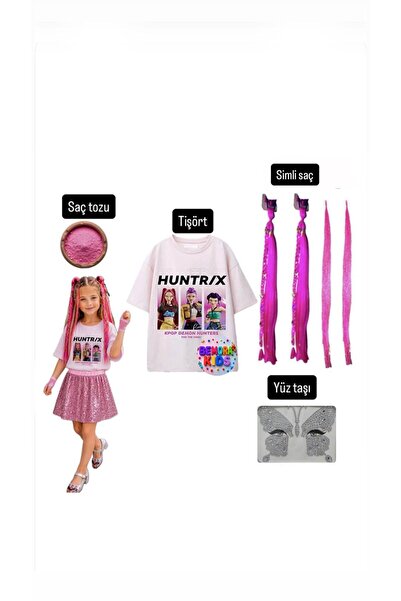bemora kids kpop mira huntrix iblis avcıları baskılı tişört mira pembe simli ...