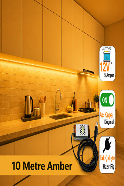Sanctum 10 Metre Amber Rengi Şerit Led Işık 5 Amper Trafo Aç Kapa Anahtarlı