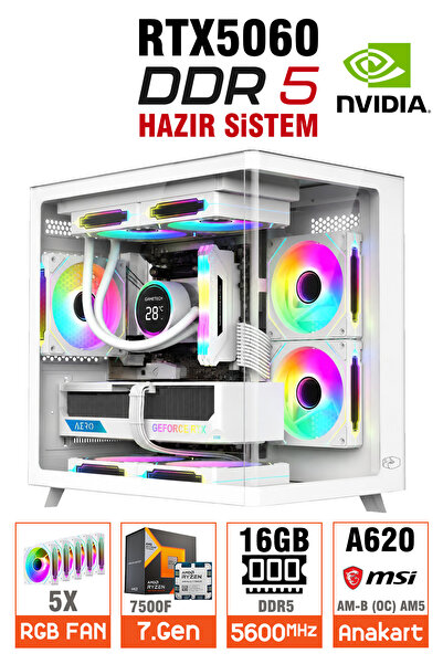 Zeiron NitroZeus A5 Pro Ryzen 5 7500F 16GB 512GB SSD RTX5060 DDR5 Oyuncu Masa...