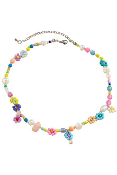 OEM Colier dama cu margele, cu flori, multicolor