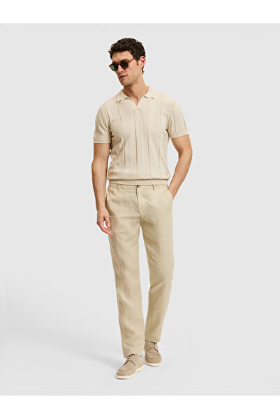 Cacharel Bej Slim Fit Beli Lastikli %100 Keten Pantolon 50327868-VR011