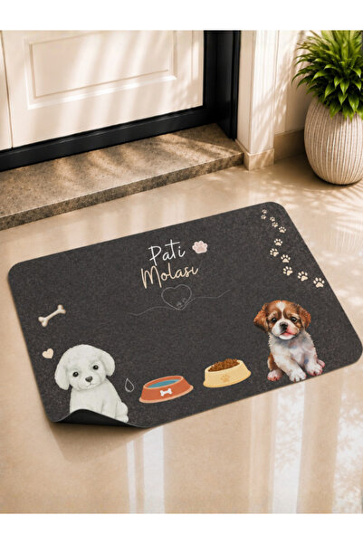 BERT "Pati Molası" Köpek Desenli Kapı Önü ve Mama Kabı Altlığı Paspas 70x45 c...