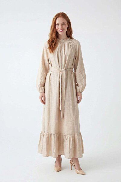 FTZ WOMEN Kadın Balon Kol Helena Elbise Beige 31407