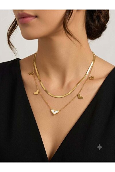 Melisa Takı & Aksesuar 316l steel gold color two chain necklace