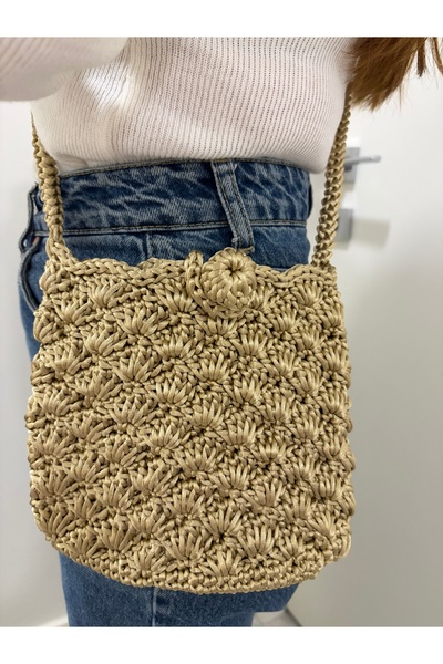 Passionis Jewelry Beige Color Satin Yarn Hand Knitted Phone Bag Multipurpose Bag