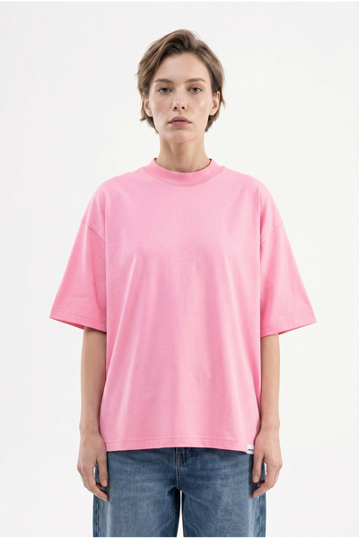Machinist Tricou de damă Basic Oversize din bumbac jerseu, roz Candy