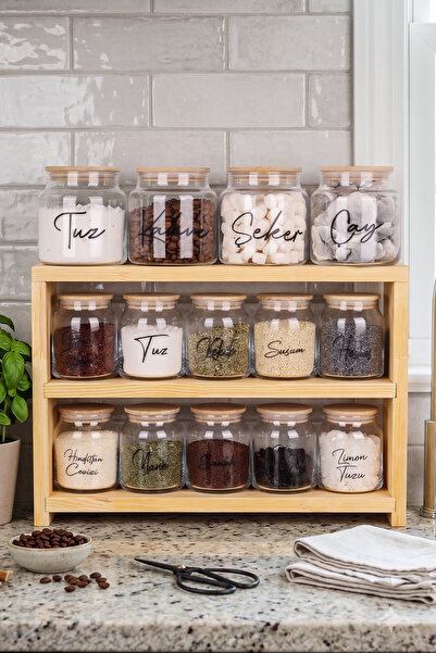 Dolkin Home 14-Piece Organizer Set with 3-Tier Wooden Stand - 10-Piece 300 ml...
