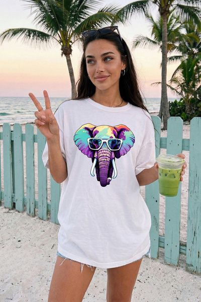 Büşra Çetin Colorful Elephant T-Shirt, Cool Elephant Lover Colorful Tee, 100%...