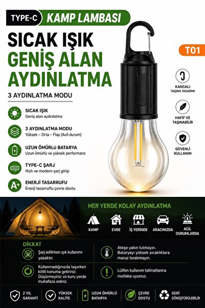 Şarjlı Askılı Taşınabilir Led Kamp Lambası