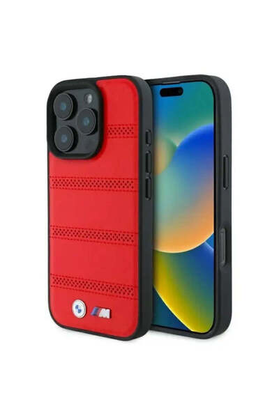 BMW Husă MagSafe perforată și cusută M pentru iPhone 16 Pro Max - roșie