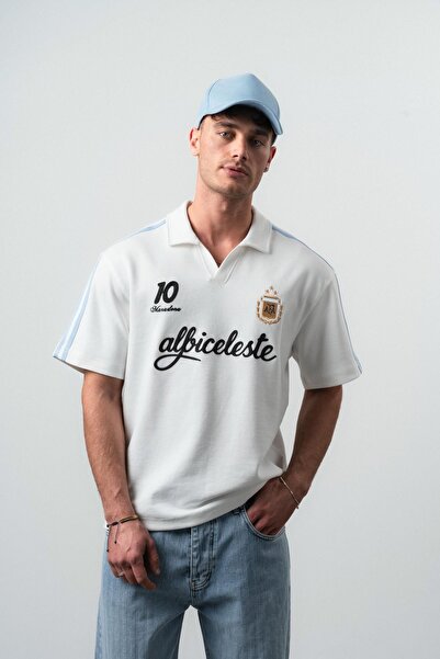 Respire Tricou Retro Argentina Regular Fit Ecru