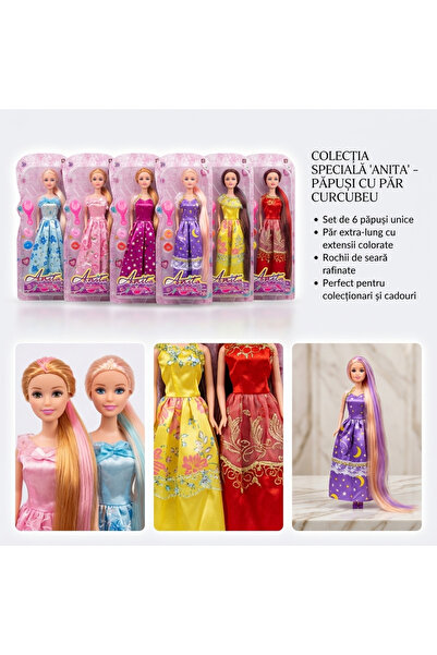 PlayFun Jucărie Păpușă păr foarte lung tip Rapunzel Anita, Rochie Interactiv ...