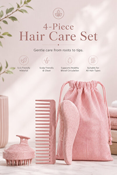 Prime Cart Collections 4-Piece Wheat Straw Hair Care Gift Set – Detangling Br...
