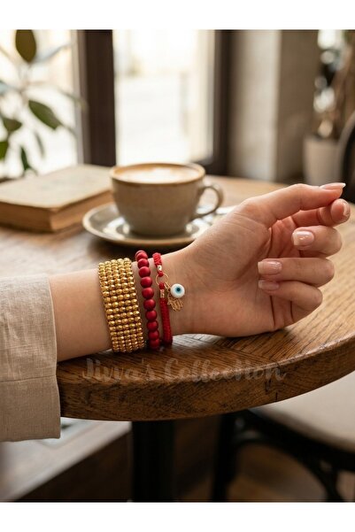 Jivva's Collection 3-Piece Bohemian-Modern Red-Gold Yellow Bracelet Set. Adju...