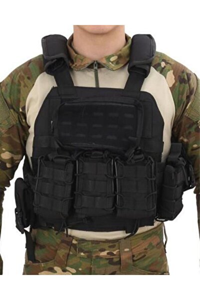 SINGLE SWORD Tactical Plaka Takılabilen Açık Cepli TAKTİKAL YeleK SİYAH-PROTA...