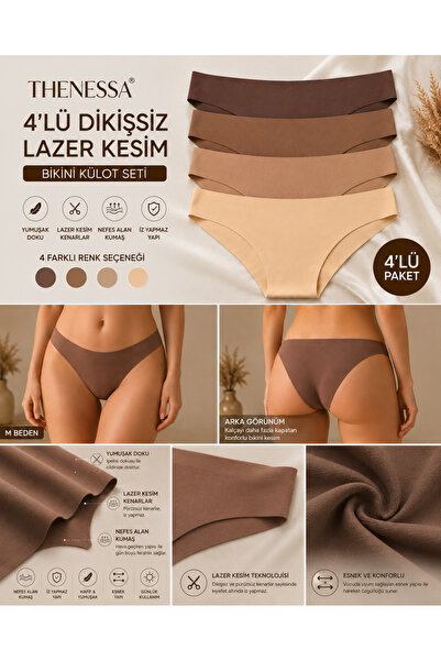 Thenessa 4'lü Dikişsiz Lazer Kesim Kadın Bikini Külot Seti İz Yapmaz Seamless...