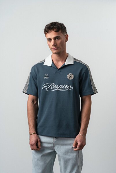 Respire Tricou retro cu croială normală, albastru petrol
