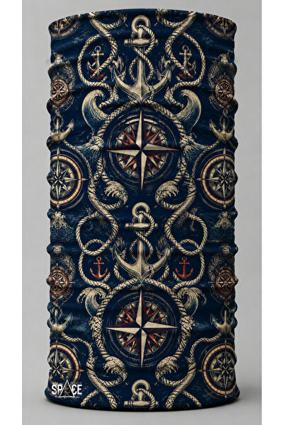 Vintage Denizci Pusulası ve Çapa Desenli Nautical Outdoor Bandana Buff