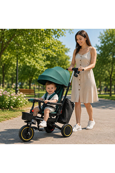 Bebelul Tricicleta Premium pliabila 5 in 1 copii cu scaun rotativ 360° cu poz...