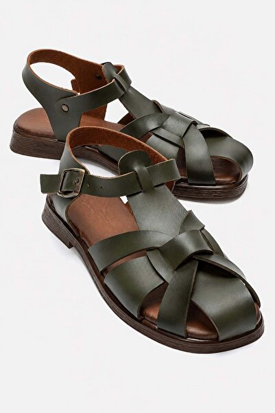 CCWAY AYAKKABI Women's Cross-Strapped Closed-Front Sandals Green