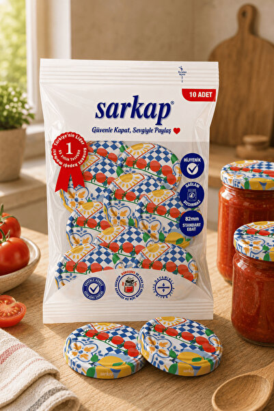Sarkap Hijyenik Paketli 10'lu 82 mm Kapak - Pop Art Sebze Seri - Limon Domates