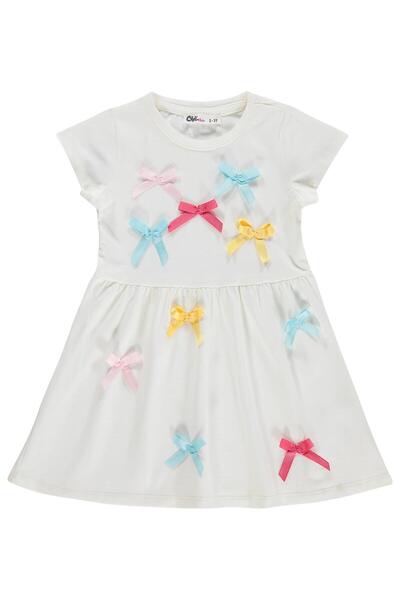 Civil Girls Dress with Bow Detail for 2-5 Years Old - Ecru