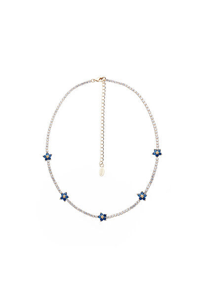 U.S. Polo Assn. Colier din metal placat cu aur galben, cu cristale albe și fl...