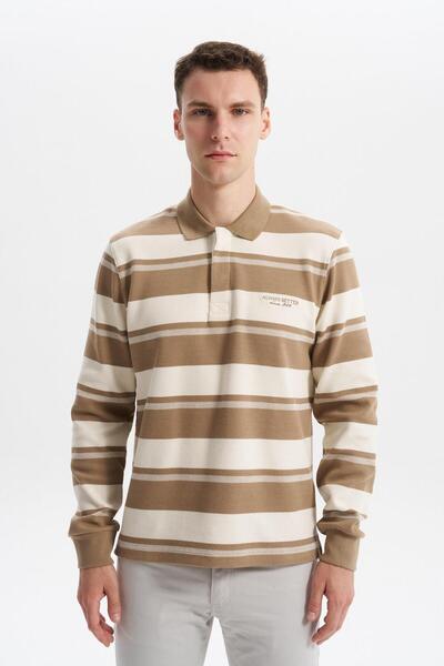 Arma Ar-Ma Men's Polo Collar Sweatshirt, Unprinted, Striped, Buttoned, Withou...