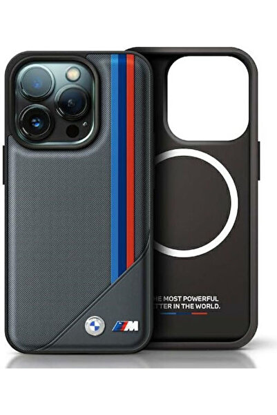 BMW M Διχτυωτό Τρίχρωμο Ριγέ Πλαστικό Γκρι Πίσω Κάλυμμα Magsafe (iPhone 16 Pr...
