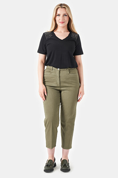 TOLGA SARAÇOĞLU 30215 PANTALONI DIN BUMBAC KHAKI CU TIV REZBUTAT DIN ELASTIC,...