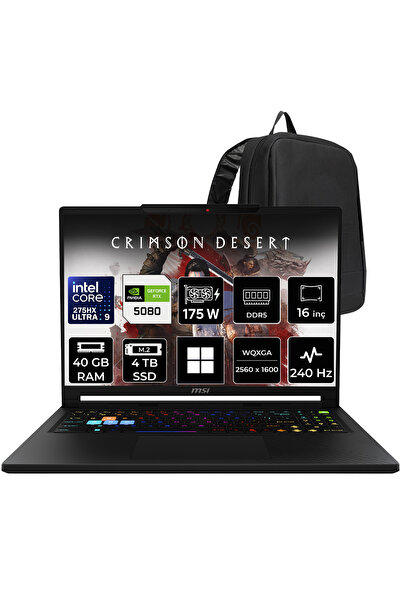 MSI Raider 16 HX Core Ultra 9 275HX RTX 5080 16 GB 175W 40GB RAM 4TB SSD 16" ...