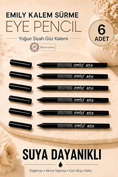 İlkbenaldim 6 Pieces Emily Pencil Eye Pencil 101 |   Waterproof Black Eye Pencil