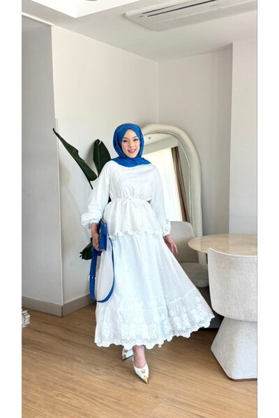 Nes Moda Kadın Kemer Detaylı Fisto Etek Gömlek Tesettür Takım Elbise