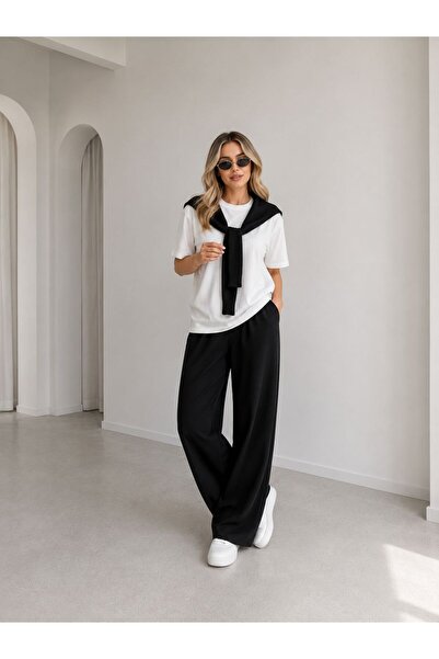 GK LUXURY & FASHION Shoulder-Tie T-Shirt and Bottom Pants, Two-Piece Set, Mod...