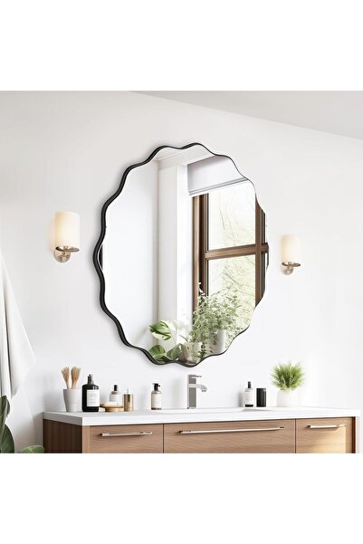 OEM Oglindă decorativă de perete neregulată, ondulată, modernă, neagră, 50 cm