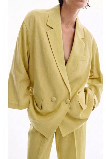 SONGÜLBERİK Women's Oil Green Premium Linen Jacket and Pants Set