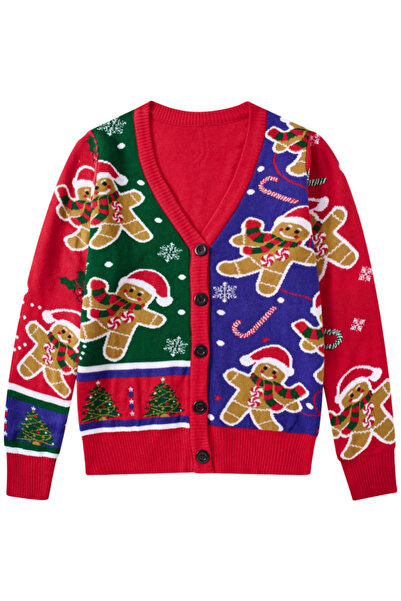 OEM Cardigan de damă Pulover de iarnă de sărbători Amuzant cu turtă dulce Roș...