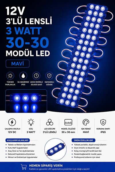 KUZEY AKSESUAR 3W Modül Led 3030 12v Mercekli 10 ADET