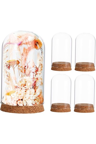 OEM Clopot din sticlă decorativ, pe bază din plut, set de 5 bucăți alb