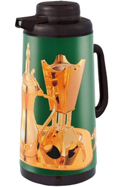 Peacock Thermos 1.9 Liters Green with Arabic Engravings Japanese with Press Lid