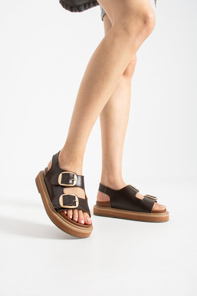 stato Terra Genuine Leather Double Buckle Thick Sole Daily Women's Sandals