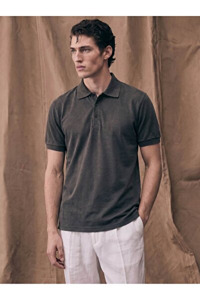 Atelier Old Money Velour Touch Antrasit Polo Yaka T-shirt SS7266