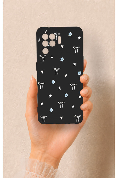 Vip Case Oppo Reno 5 Lite Uyumlu Mini Fiyonk Siyah Desenli Silikon Kılıf