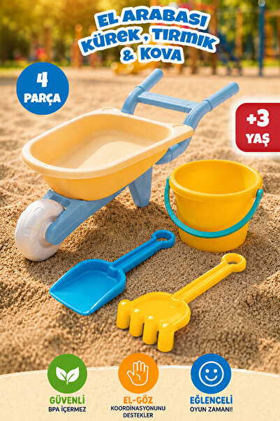 Meleni Toys 4 Piece Beach Set with Hand Cart - Bucket Shovel Rake Garden Sand...