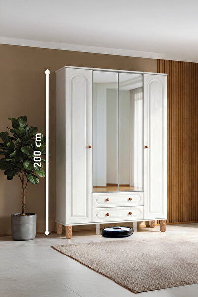 Kilim Mobilya Bohem's Plus Aynalı Dört Kapaklı Dolap (MDF kapaklı,yüksek ayak...