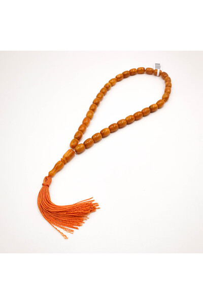 genernic Baltic Amber Pressed Rosary 33 Beads 9.5mm Honey Orange Prayer Beads...