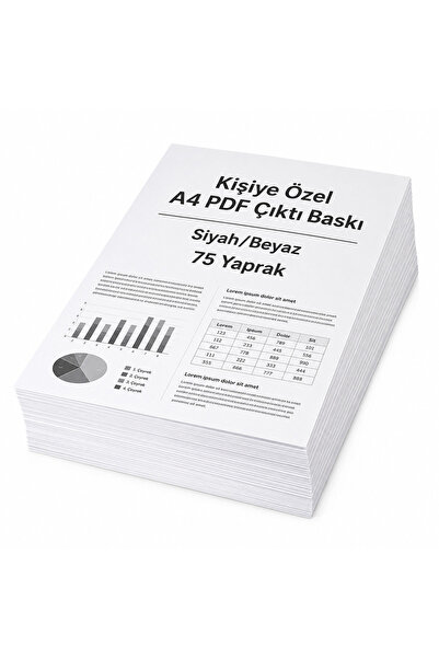 OzmeralBaskı A4 PDF Çıktı Baskısı Siyah Beyaz 150 Sayfa 75 Yaprak Çift Tarafl...