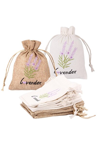 LAVENDER Set de 16 săculețe goale din pânză de in, respirabile, cu șnur – Alb