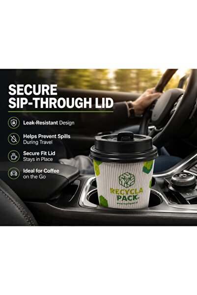 Sunny Your Bright choice 20 Pack Ripple Wall Paper Cups with Black Sip Lids | Disposable Hot Coffee Cups | Double Wall Insulated Cups