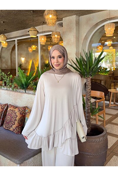nurvina modest wear Σετ Καλοκαιρινό Παντελόνι με Βολάν από Βισκόζη Modal